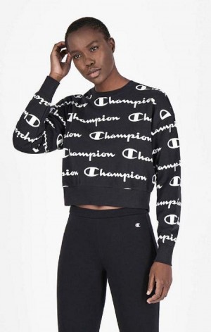 Sudaderas Champion All-over Script Logo Sweatshirt Negras | 1375-VNIDC