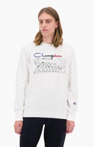 Sudaderas Champion Archive Print Reverse Weave Sweatshirt Blancas | 7021-PFRHX