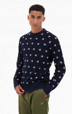 Sudaderas Champion C Logo Jacquard PiquÈ Sweatshirt Azules Oscuro | 9065-PSQYI