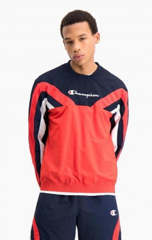 Sudaderas Champion Colour Block And Stripe Pista Sweatshirt Rojas | 7152-VXRCN