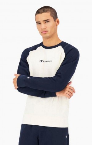 Sudaderas Champion Colour Block Script Logo Sweatshirt Azules Oscuro | 3590-ODTAL