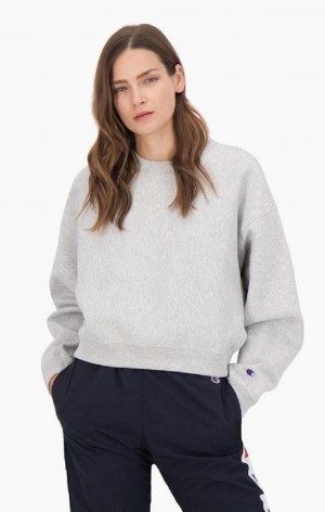 Sudaderas Champion Cropped Reverse Weave Sweatshirt Gris Claro | 0143-ZQPTO