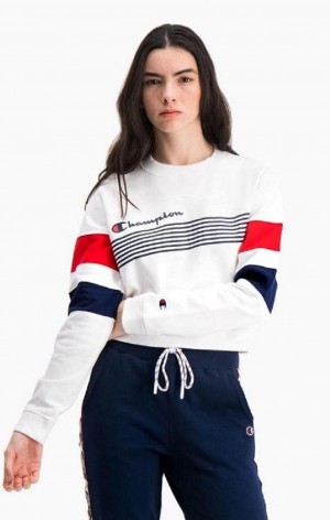 Sudaderas Champion Estampadas Stripe And Colour Block Cropped Sweatshirt Blancas | 9742-KMWPA