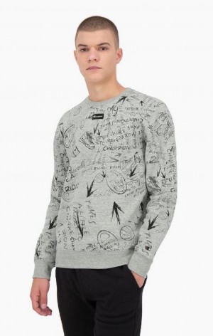 Sudaderas Champion Graffiti Print Crew Neck Sweatshirt Gris Claro | 1204-EDUTC