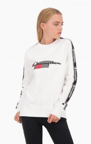 Sudaderas Champion Multi Logo Jacquard Tape Sweatshirt Blancas | 8063-TFQVW