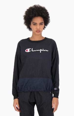 Sudaderas Champion Panel Detail Script Logo Sweatshirt Negras | 1270-GDPFA