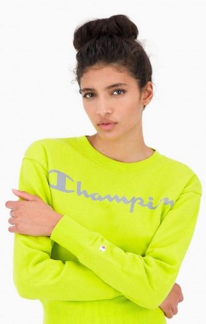 Sudaderas Champion Reflective Logo Fleece Sweatshirt Verde Oliva Verde | 6194-ZWYXQ