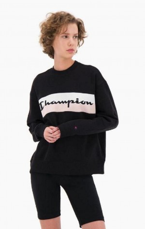 Sudaderas Champion Rib Insert Script Logo Algodon Terry Sweatshirt Negras | 8679-AGMKL