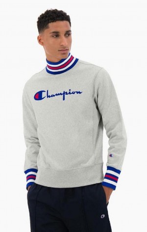 Sudaderas Champion Ringer Trim High Neck Reverse Weave Jumper Gris Claro | 2674-HFPLG