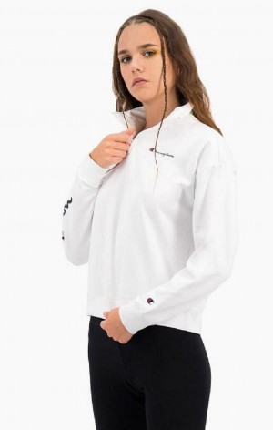 Sudaderas Champion Script Logo Half Zip-Up Shiny Fleece Sweatshirt Blancas | 3092-KOAPX