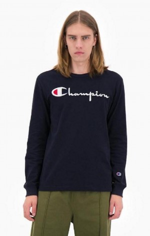 Sudaderas Champion Script Logo Jersey Sweatshirt Azules Oscuro | 3269-ZPCUG