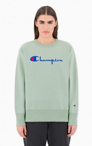 Sudaderas Champion Script Logo Reverse Weave Sweatshirt Verde | 6850-ESYIO