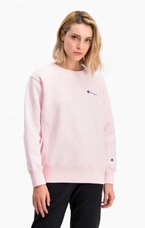 Sudaderas Champion Small Script Logo Reverse Weave Sweatshirt Rosas | 6480-JUAKN