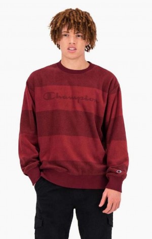 Sudaderas Champion Tonal Stripe Script Logo Fleece Sweatshirt Burdeos | 6028-OPLXZ