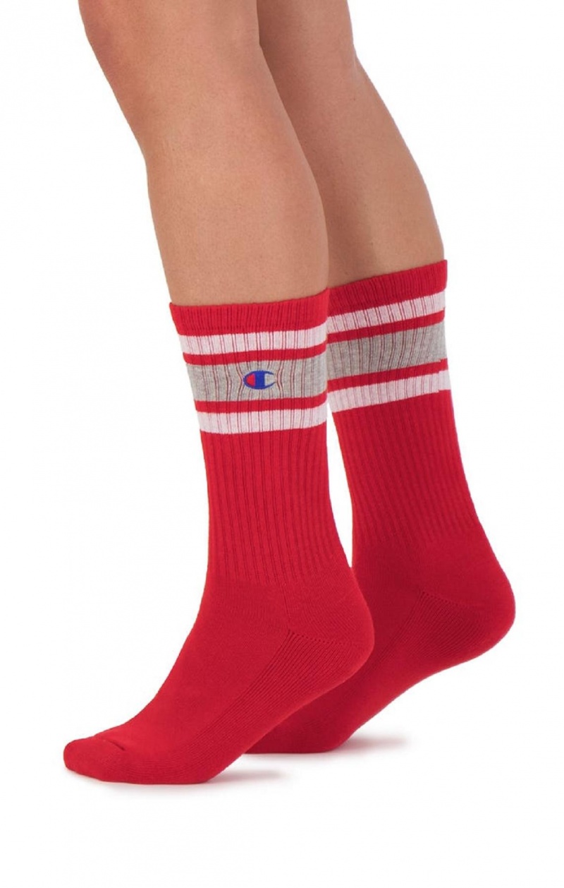 Calcetines Champion Stripe Acanalado Crew Socks Rojas | 6038-MVFEW