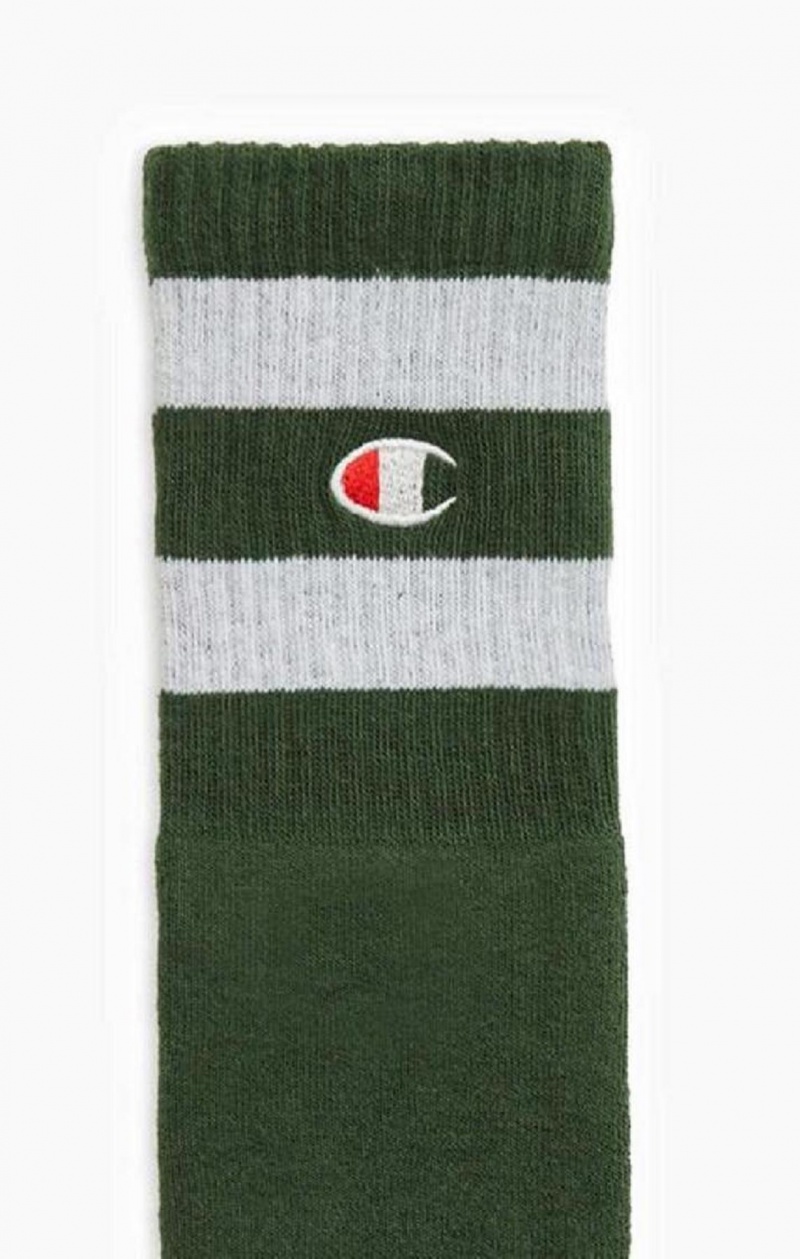 Calcetines Champion Tube Stripe Crew Socks Verde | 0396-IBKJH