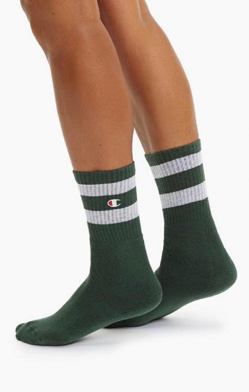 Calcetines Champion Tube Stripe Crew Socks Verde | 0396-IBKJH