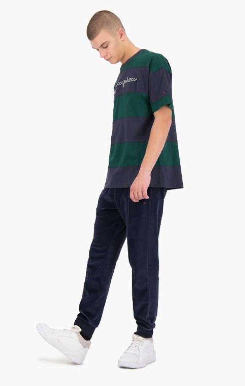 Camiseta Champion A Rayas Script Logo T-Shirt Verde | 4108-PNGXC