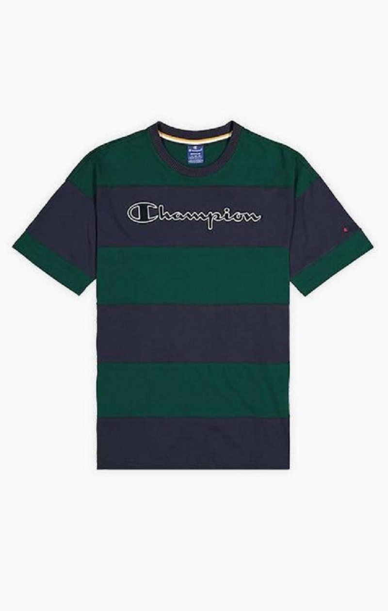 Camiseta Champion A Rayas Script Logo T-Shirt Verde | 4108-PNGXC