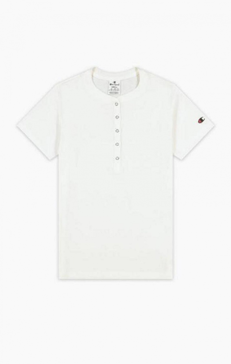 Camiseta Champion Algodon Rib Button Up T-Shirt Blancas | 2408-QSDOU