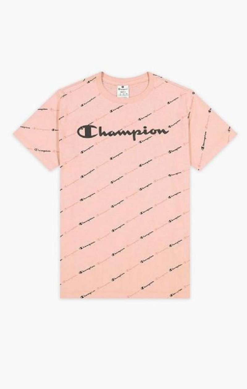 Camiseta Champion All-Over Script Logo T-Shirt Rosas | 6293-MPLIY