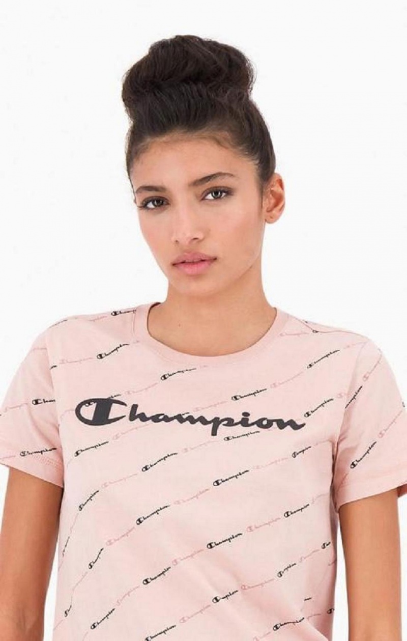 Camiseta Champion All-Over Script Logo T-Shirt Rosas | 6293-MPLIY