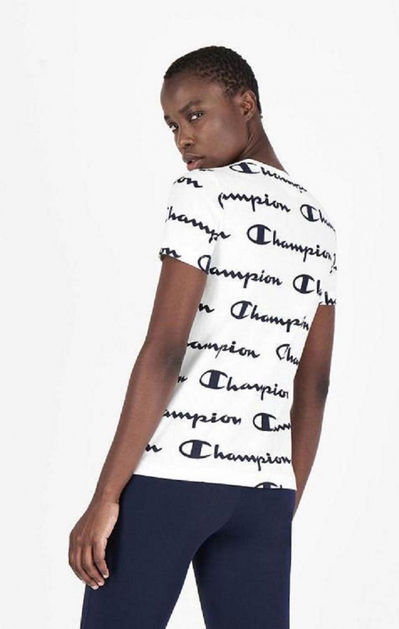 Camiseta Champion All-Over Script Logo T-Shirt Blancas | 3784-WECUL