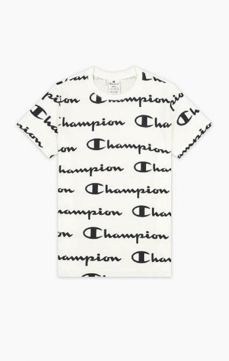 Camiseta Champion All-Over Script Logo T-Shirt Blancas | 3784-WECUL