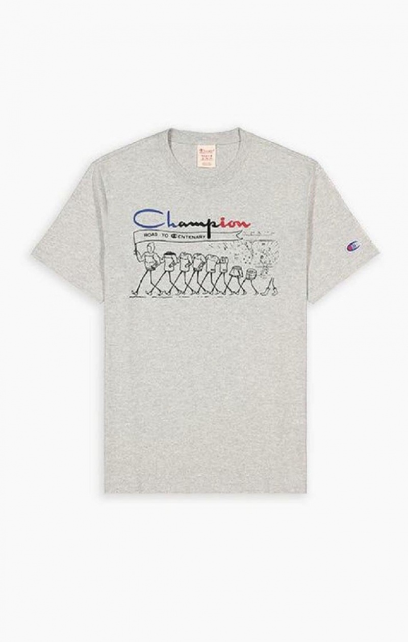 Camiseta Champion Archive Centenary Print T-Shirt Gris Claro | 2147-FMQJC