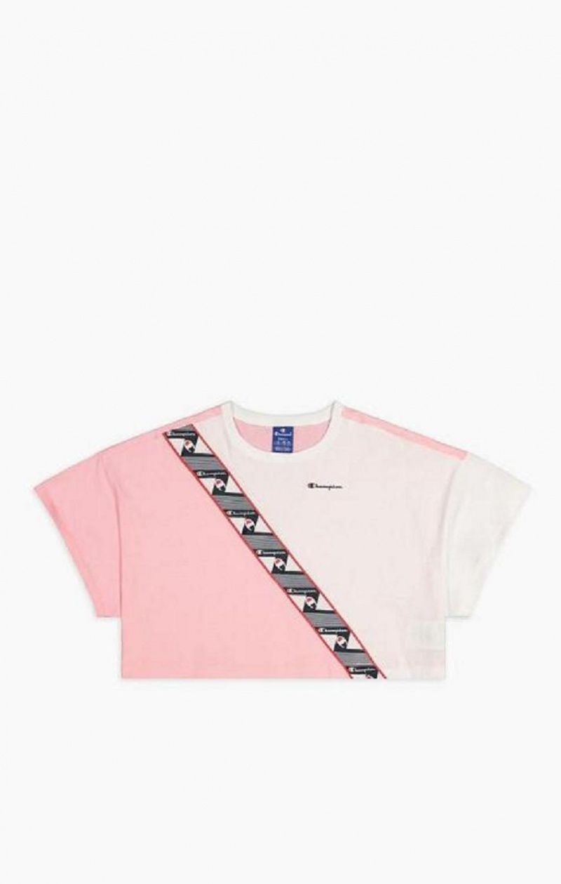 Camiseta Champion Colour Block Jacquard Logo Tape T-Shirt Rosas Blancas | 3257-KNOLI