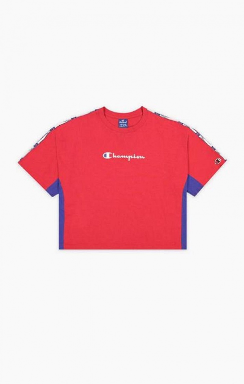 Camiseta Champion Colour Block Jacquard Logo Tape T-Shirt Rojas | 6847-NQZDY