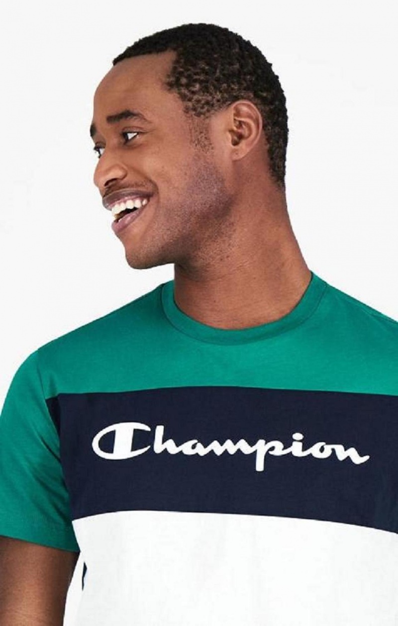 Camiseta Champion Colour Block Script Logo T-Shirt Verde Claro | 2413-NLWXZ