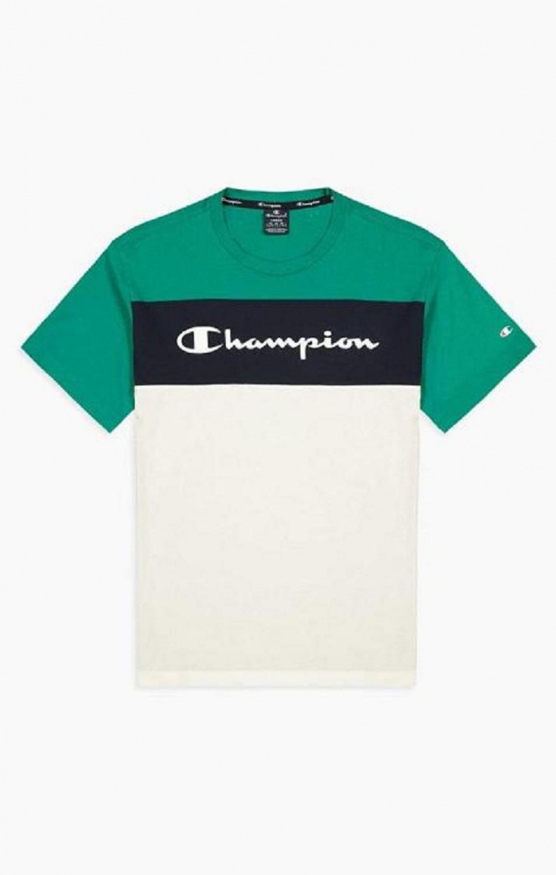 Camiseta Champion Colour Block Script Logo T-Shirt Verde Claro | 2413-NLWXZ