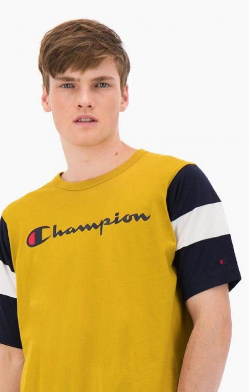 Camiseta Champion Colour Block Script Logo T-Shirt Doradas | 3810-LHUWZ