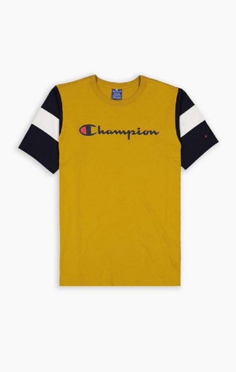 Camiseta Champion Colour Block Script Logo T-Shirt Doradas | 3810-LHUWZ