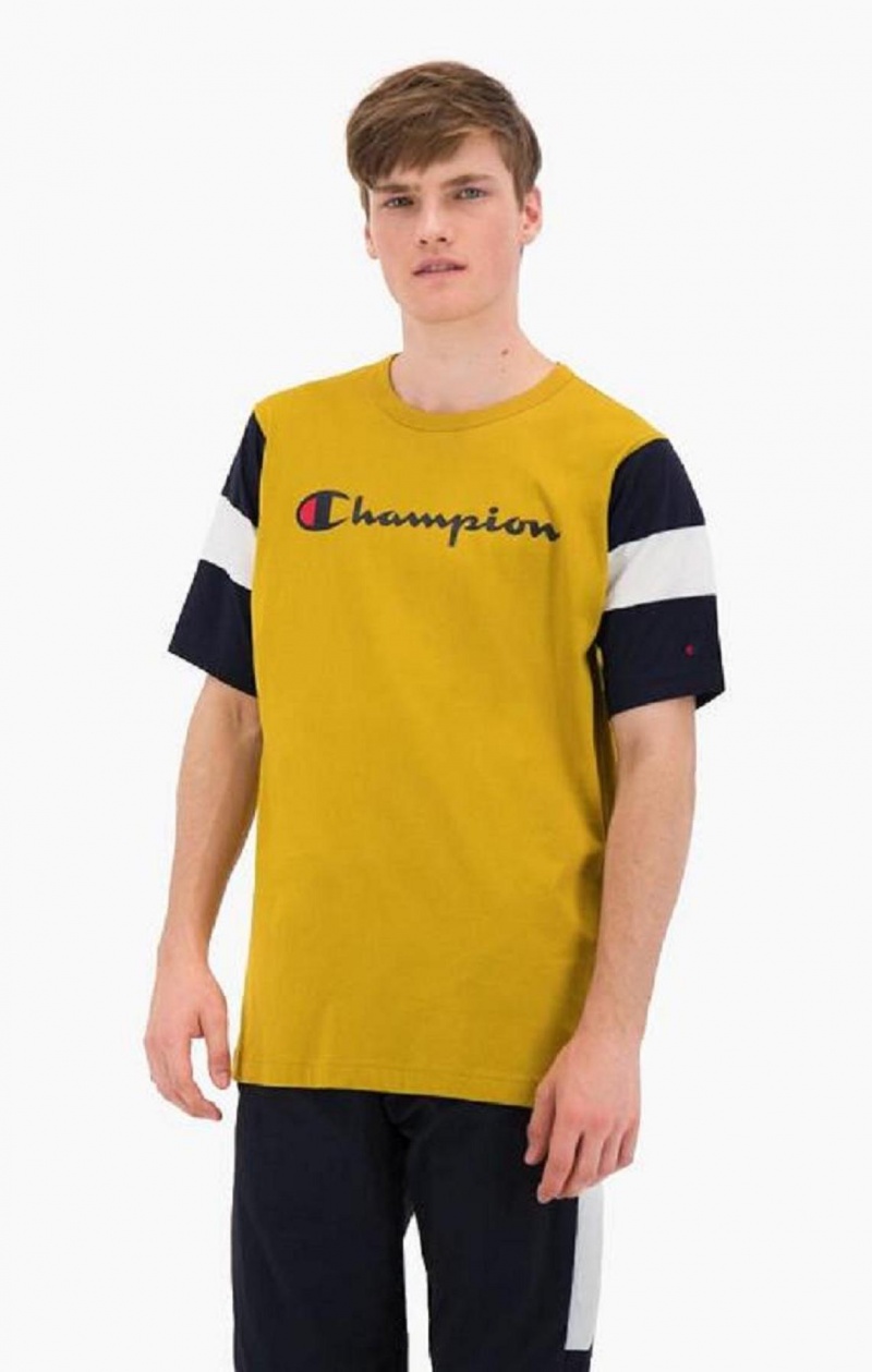 Camiseta Champion Colour Block Script Logo T-Shirt Doradas | 3810-LHUWZ