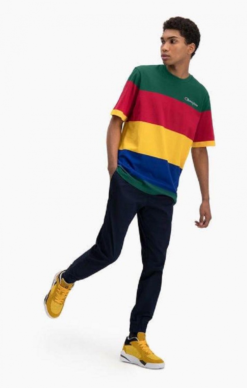 Camiseta Champion Colour Block Stripe T-Shirt Verde Rojas Amarillo | 0562-KFQYO