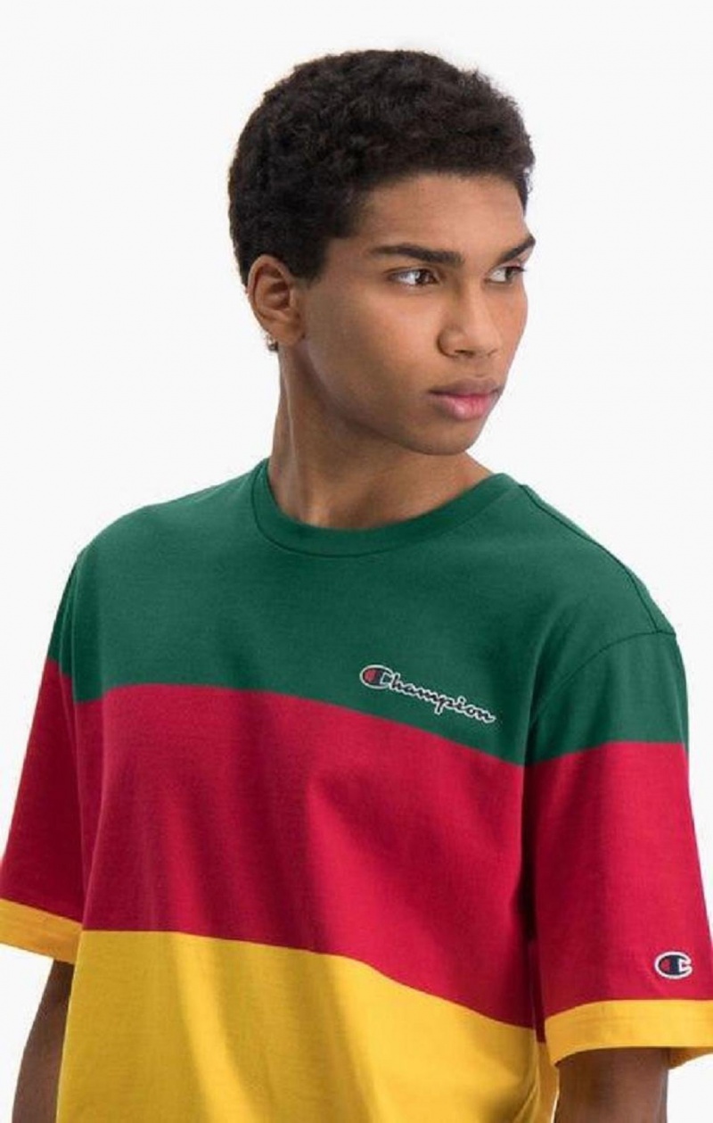 Camiseta Champion Colour Block Stripe T-Shirt Verde Rojas Amarillo | 0562-KFQYO