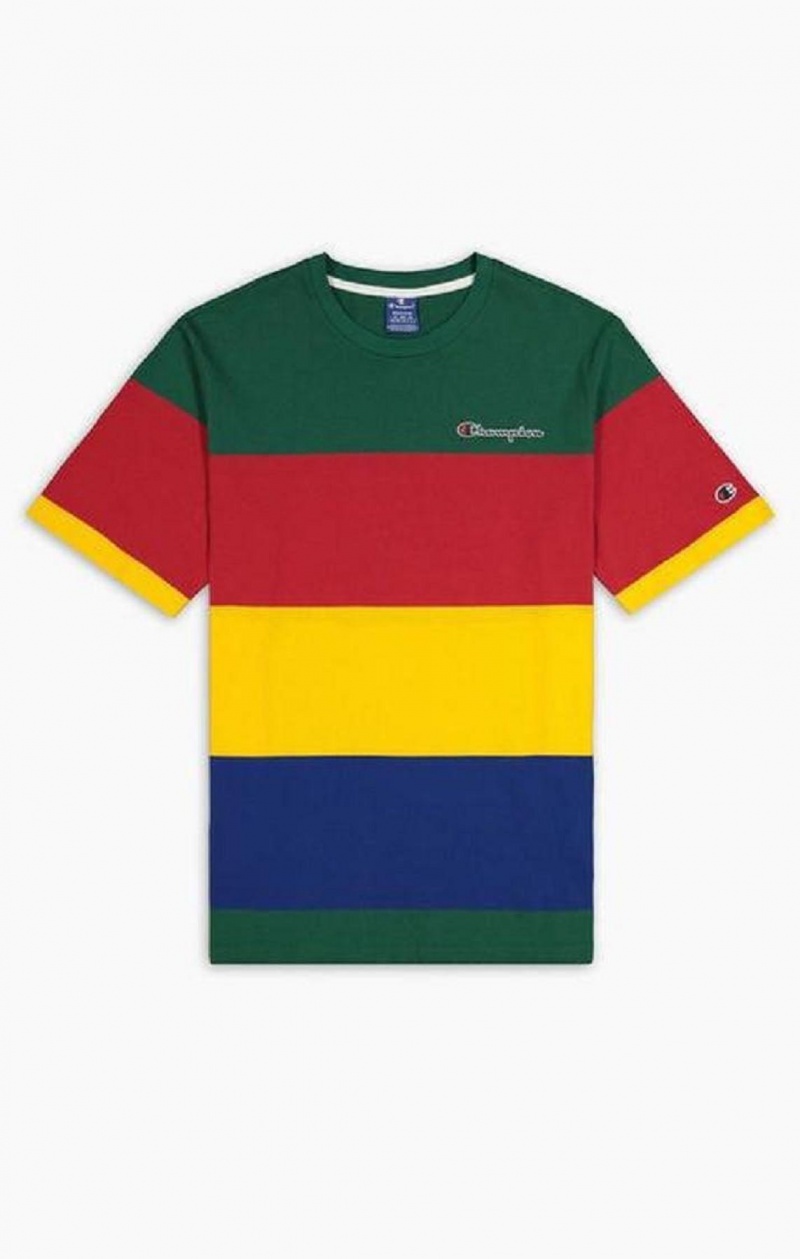 Camiseta Champion Colour Block Stripe T-Shirt Verde Rojas Amarillo | 0562-KFQYO