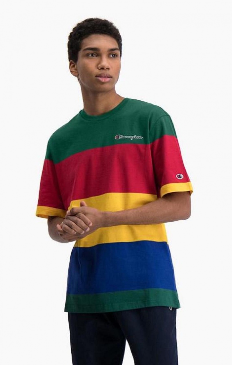 Camiseta Champion Colour Block Stripe T-Shirt Verde Rojas Amarillo | 0562-KFQYO