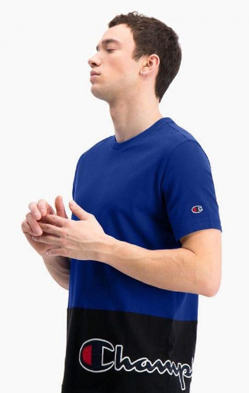 Camiseta Champion Colour Block Wraparound Logo T-Shirt Azules | 0745-WBHQM