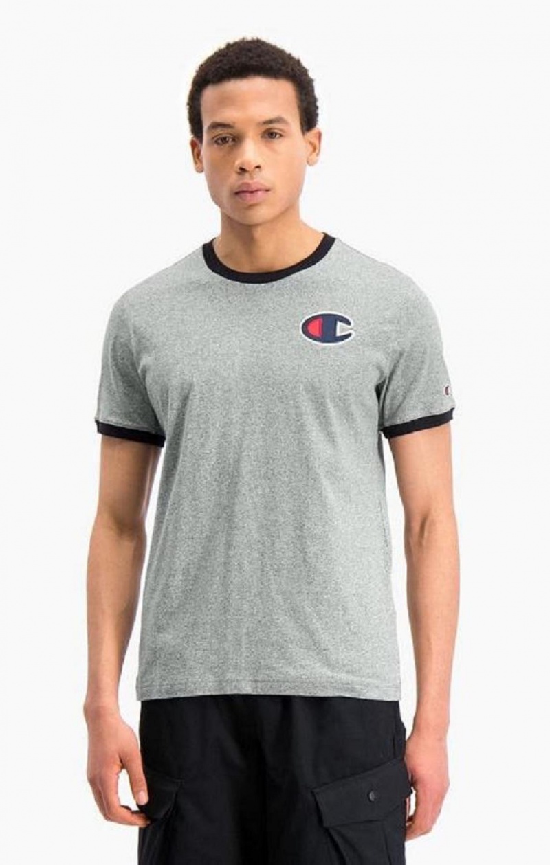 Camiseta Champion Contrast C Logo Ringer T-Shirt Gris Oscuro | 1839-LIVXR