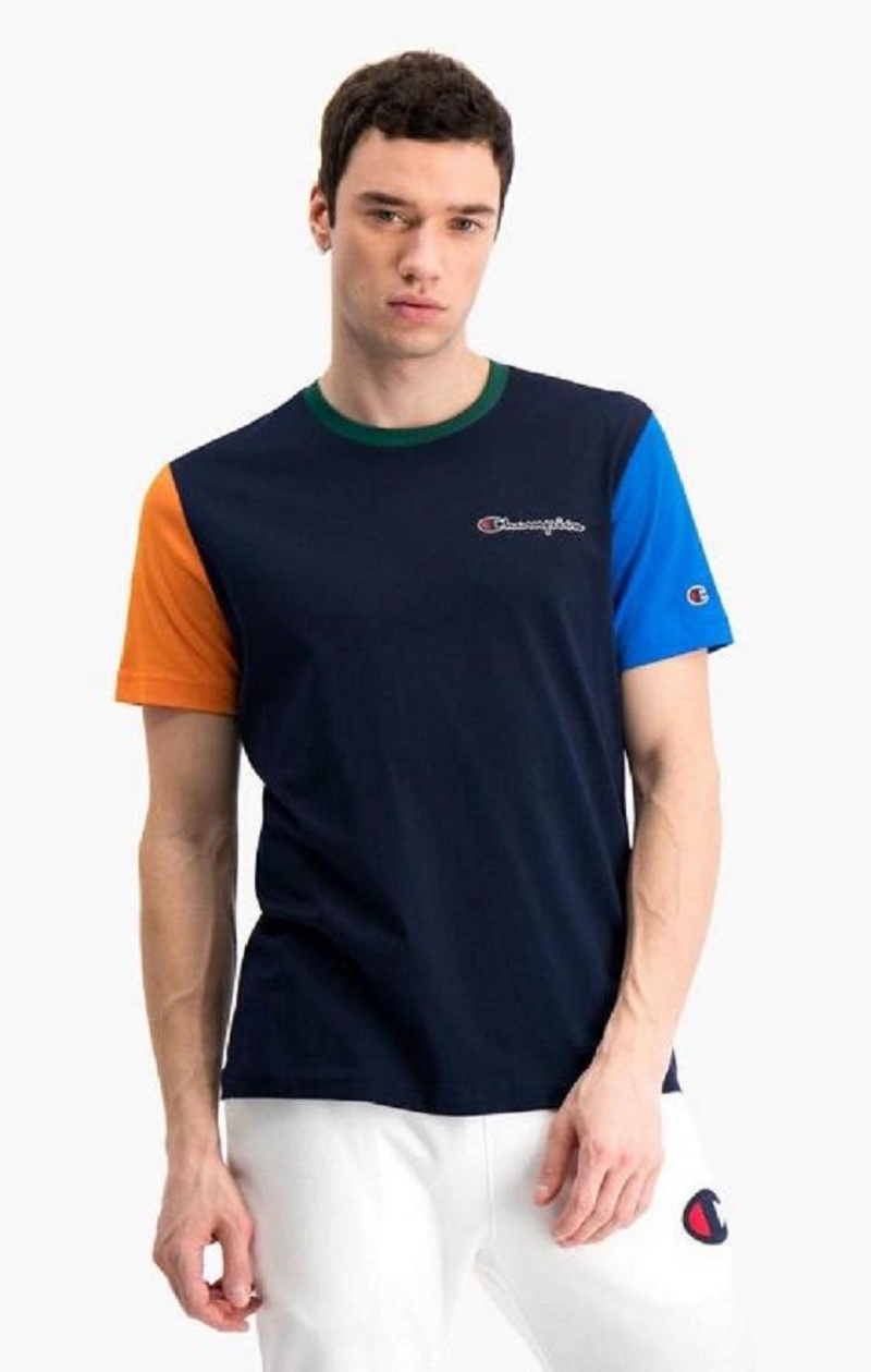 Camiseta Champion Contrast Colour Block Sleeve T-Shirt Azules Oscuro | 4257-NPWIG