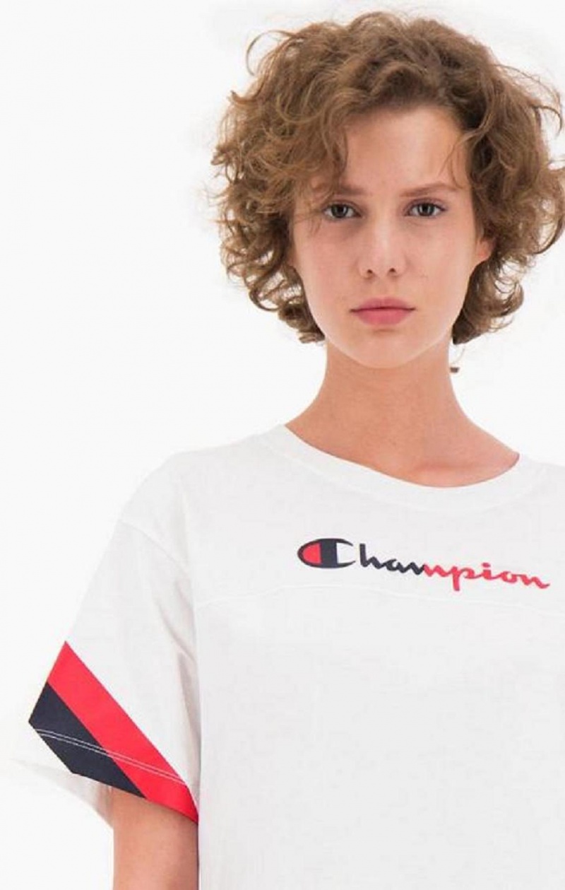 Camiseta Champion Contrast Logo Stripe Jersey Top Blancas | 6271-MYKXL