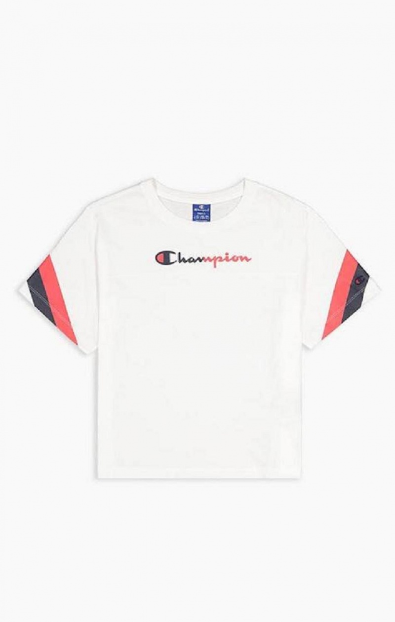 Camiseta Champion Contrast Logo Stripe Jersey Top Blancas | 6271-MYKXL