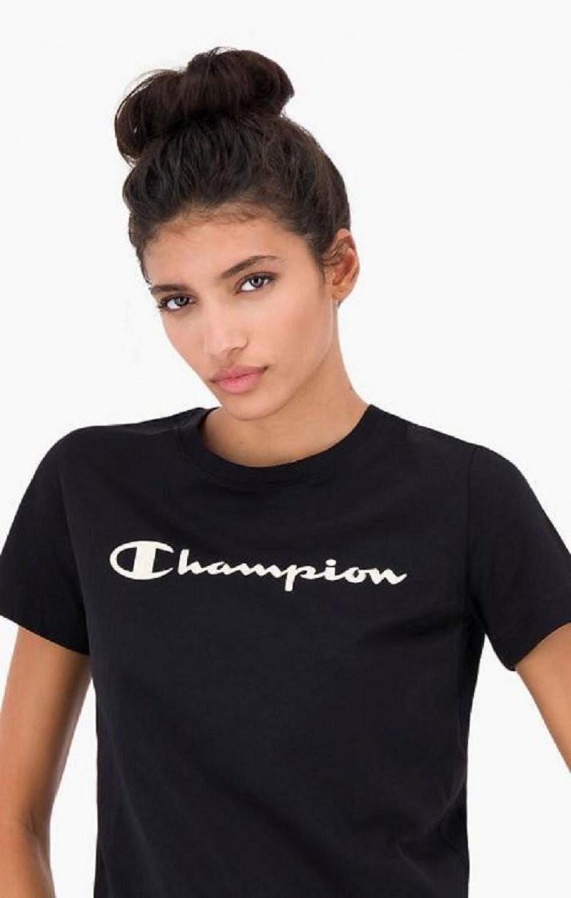 Camiseta Champion Contrast Script Logo T-Shirt Negras | 4501-BKGUX