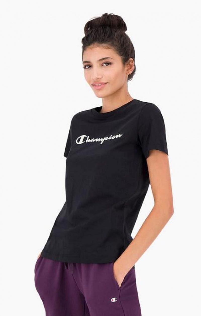 Camiseta Champion Contrast Script Logo T-Shirt Negras | 4501-BKGUX