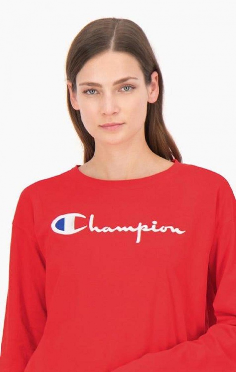 Camiseta Champion Cropped Script Logo Jersey Top Rojas | 8734-EDLFM