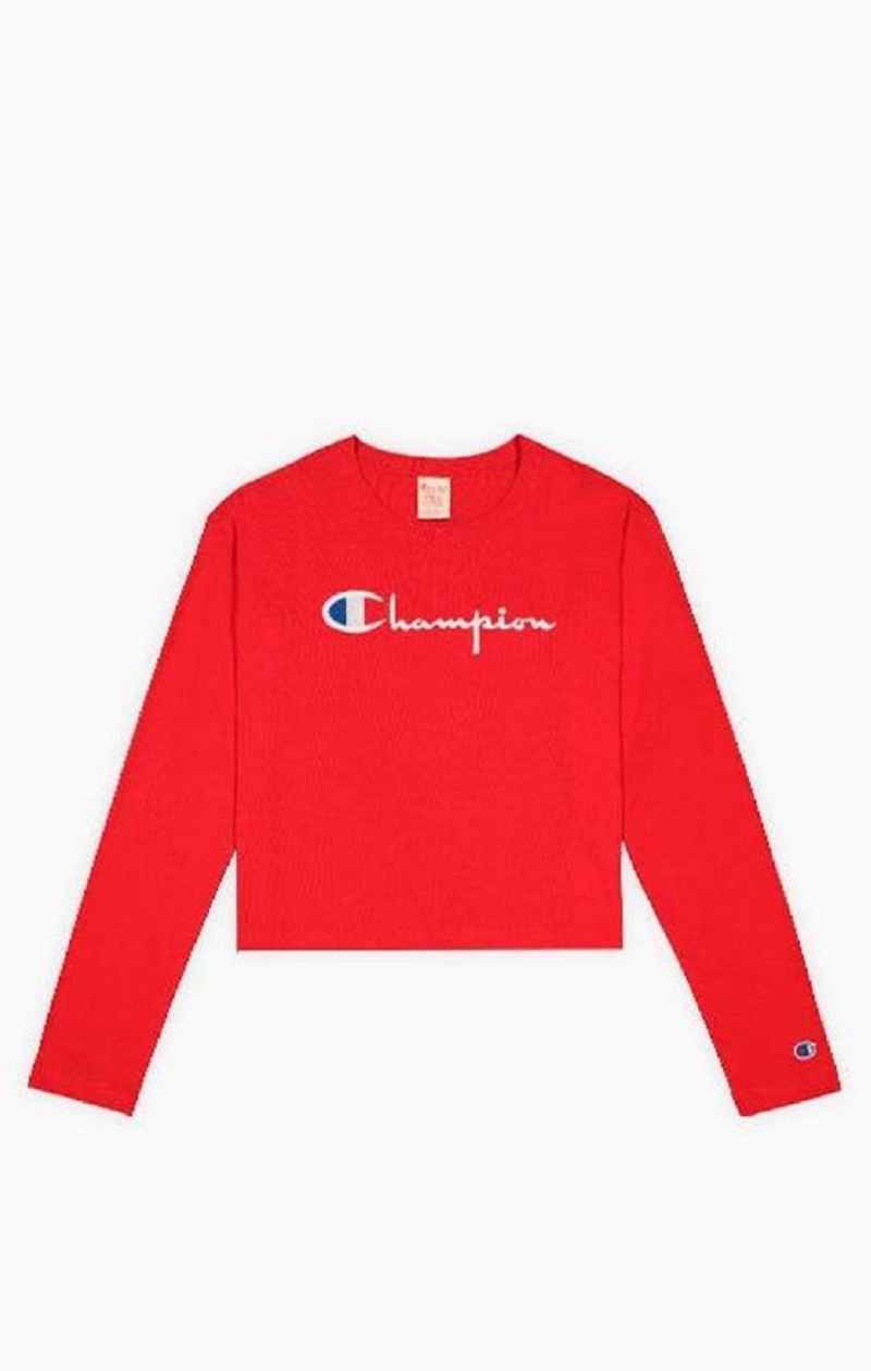 Camiseta Champion Cropped Script Logo Jersey Top Rojas | 8734-EDLFM