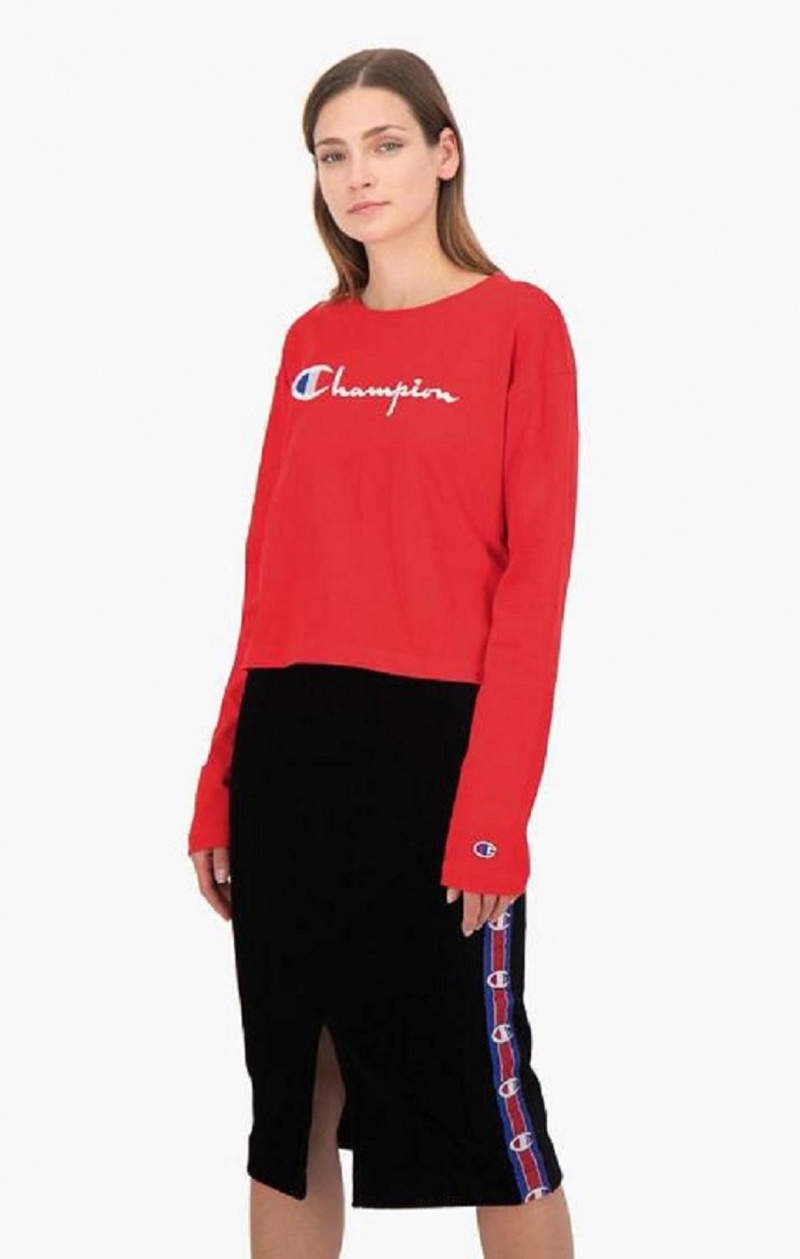 Camiseta Champion Cropped Script Logo Jersey Top Rojas | 8734-EDLFM